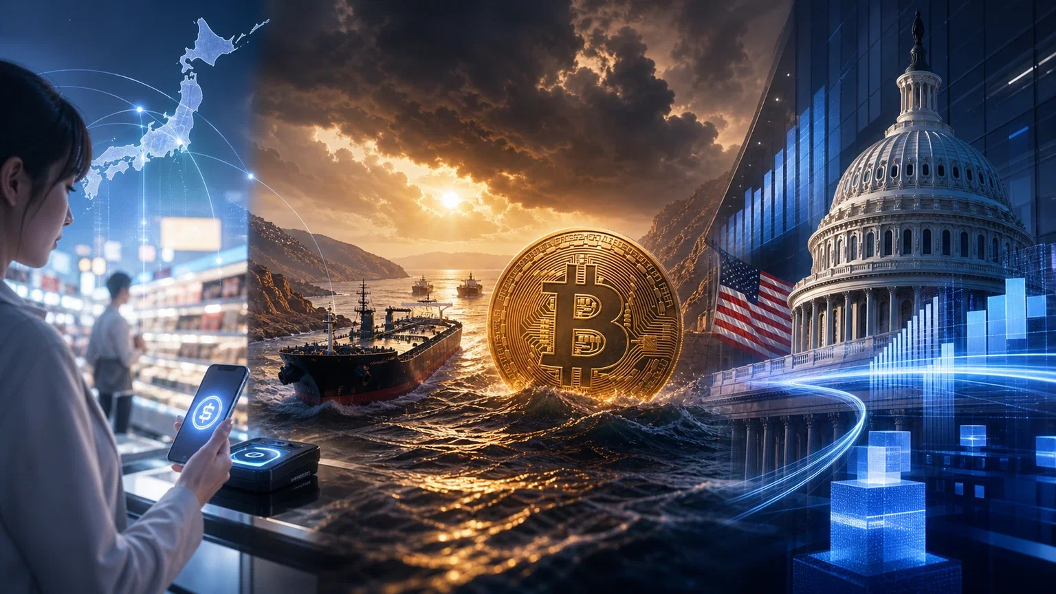 Bitcoin regge a Hormuz, stablecoin e CLARITY spingono