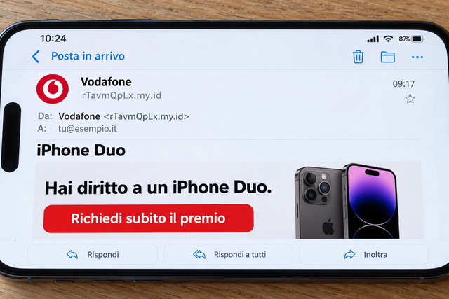Vodafone, falsa email promette un iPhone Duo dopo un sondaggio